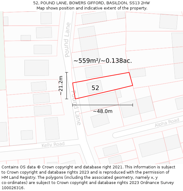 52, POUND LANE, BOWERS GIFFORD, BASILDON, SS13 2HW: Plot and title map