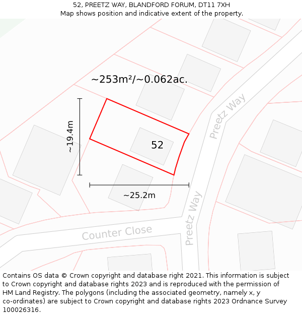52, PREETZ WAY, BLANDFORD FORUM, DT11 7XH: Plot and title map