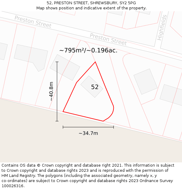52, PRESTON STREET, SHREWSBURY, SY2 5PG: Plot and title map