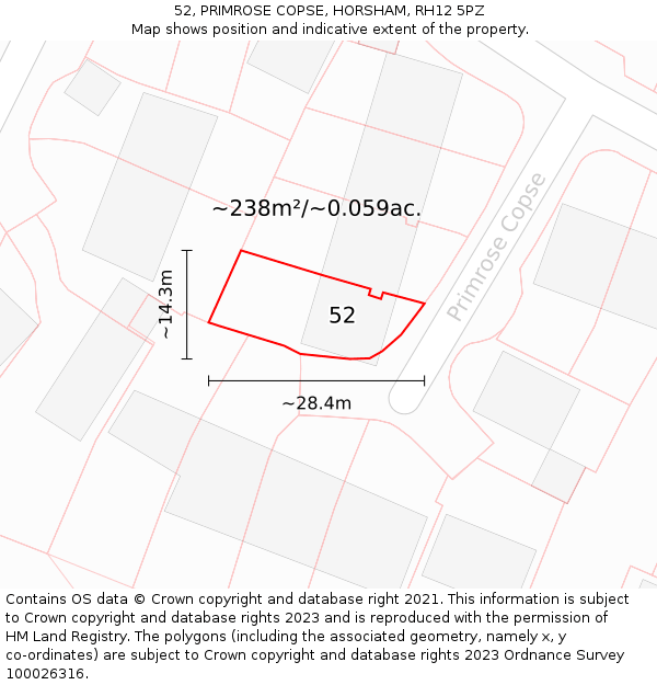 52, PRIMROSE COPSE, HORSHAM, RH12 5PZ: Plot and title map