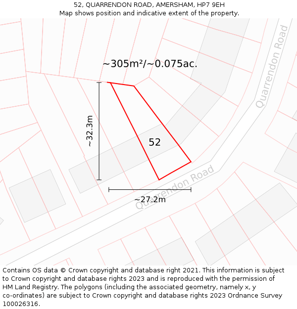 52, QUARRENDON ROAD, AMERSHAM, HP7 9EH: Plot and title map