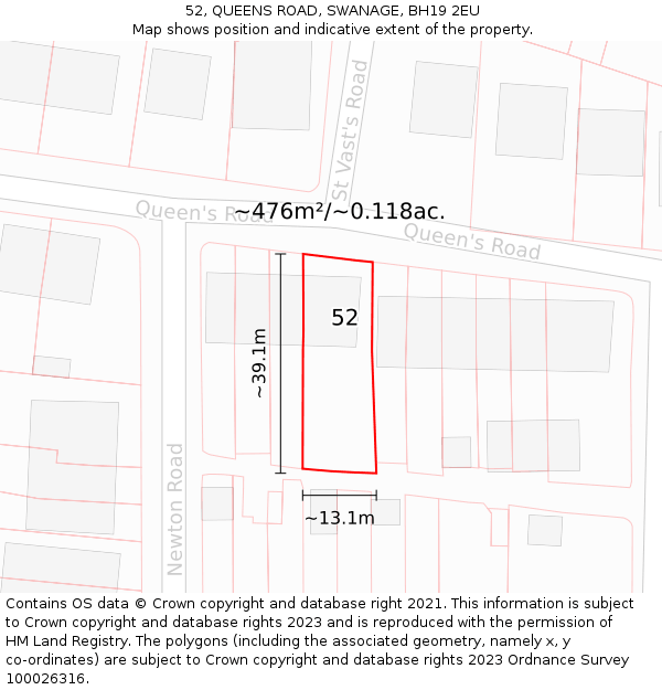 52, QUEENS ROAD, SWANAGE, BH19 2EU: Plot and title map