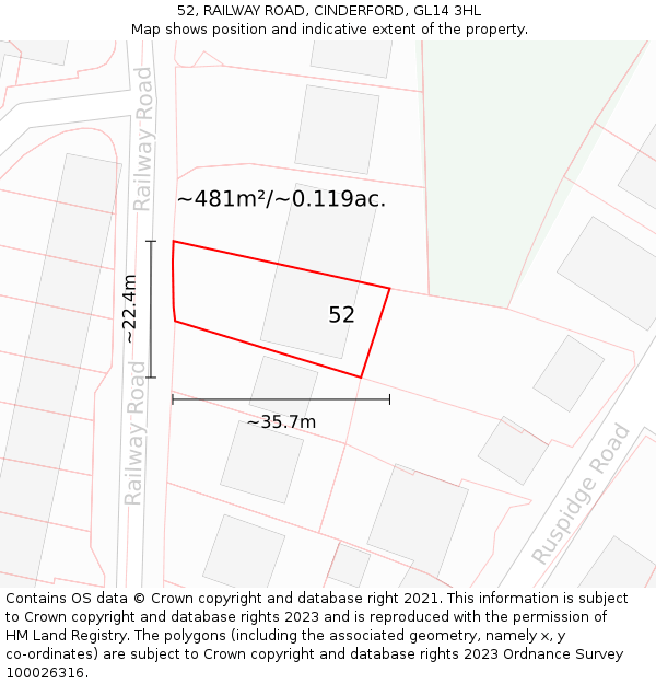 52, RAILWAY ROAD, CINDERFORD, GL14 3HL: Plot and title map