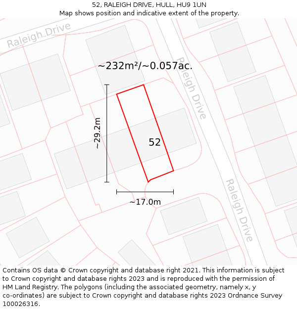 52, RALEIGH DRIVE, HULL, HU9 1UN: Plot and title map