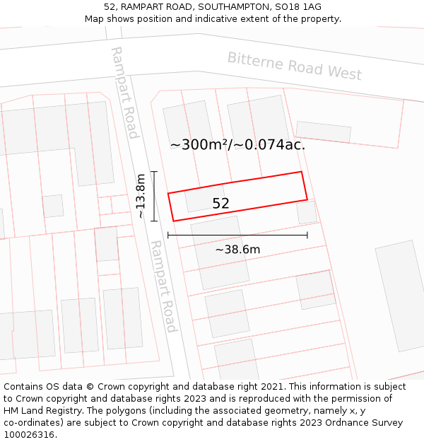 52, RAMPART ROAD, SOUTHAMPTON, SO18 1AG: Plot and title map