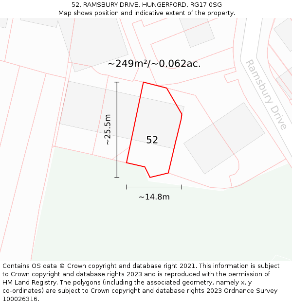 52, RAMSBURY DRIVE, HUNGERFORD, RG17 0SG: Plot and title map