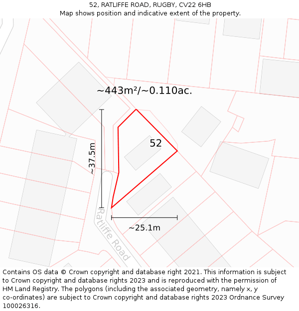 52, RATLIFFE ROAD, RUGBY, CV22 6HB: Plot and title map