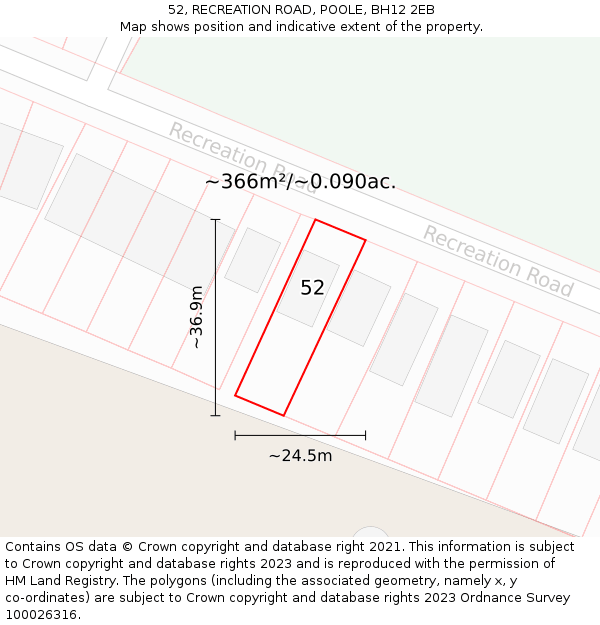 52, RECREATION ROAD, POOLE, BH12 2EB: Plot and title map