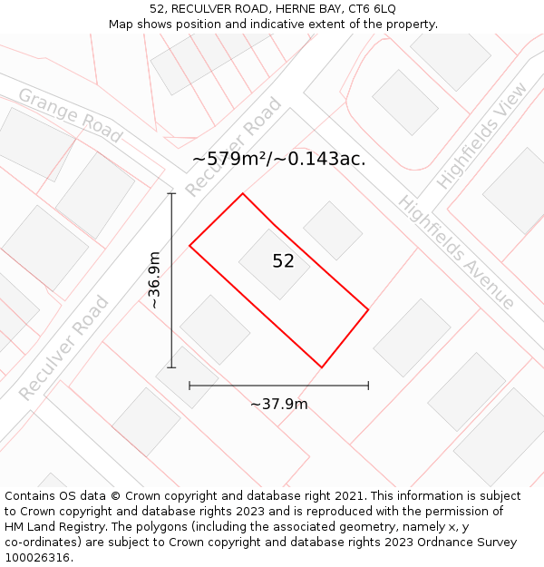 52, RECULVER ROAD, HERNE BAY, CT6 6LQ: Plot and title map