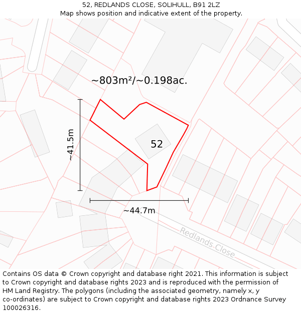 52, REDLANDS CLOSE, SOLIHULL, B91 2LZ: Plot and title map