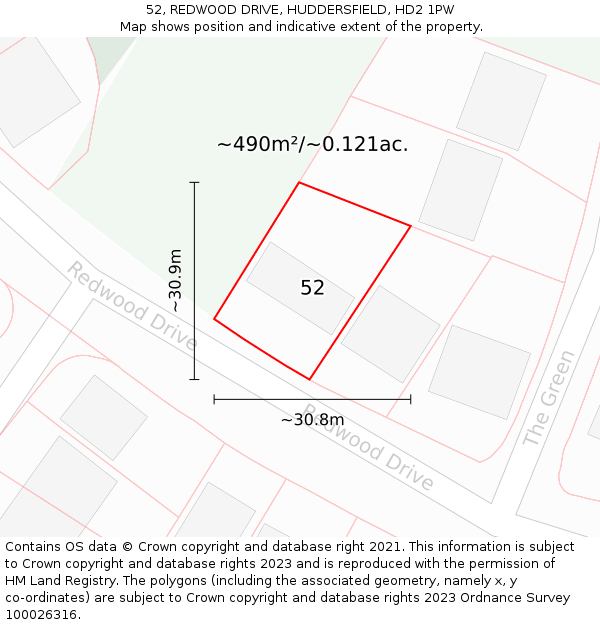 52, REDWOOD DRIVE, HUDDERSFIELD, HD2 1PW: Plot and title map