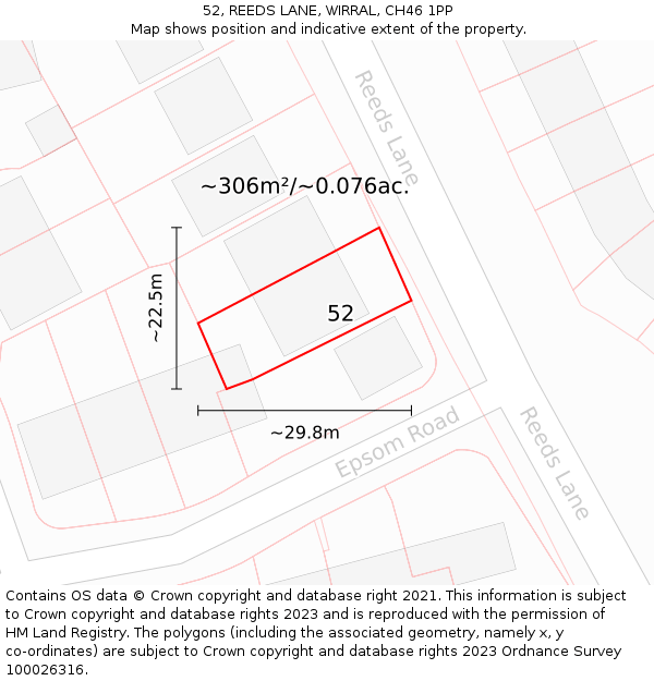 52, REEDS LANE, WIRRAL, CH46 1PP: Plot and title map