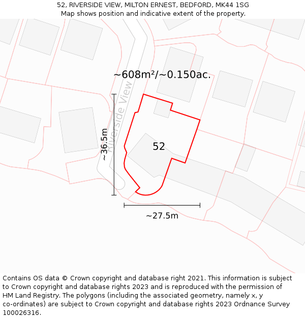 52, RIVERSIDE VIEW, MILTON ERNEST, BEDFORD, MK44 1SG: Plot and title map