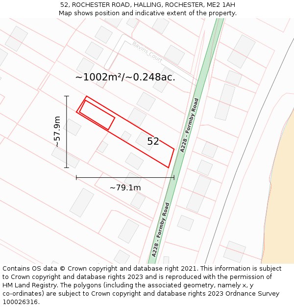 52, ROCHESTER ROAD, HALLING, ROCHESTER, ME2 1AH: Plot and title map