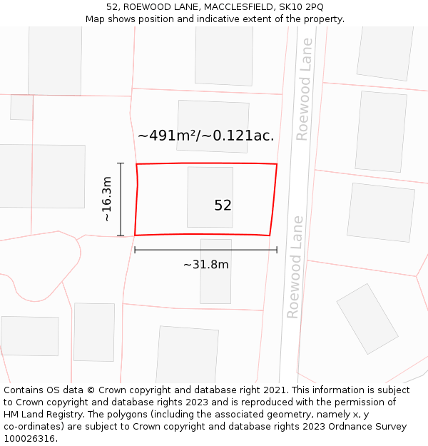 52, ROEWOOD LANE, MACCLESFIELD, SK10 2PQ: Plot and title map