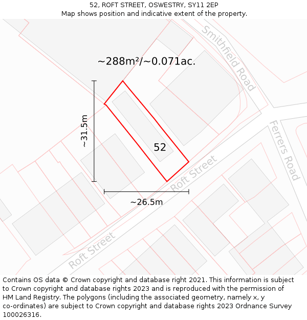 52, ROFT STREET, OSWESTRY, SY11 2EP: Plot and title map