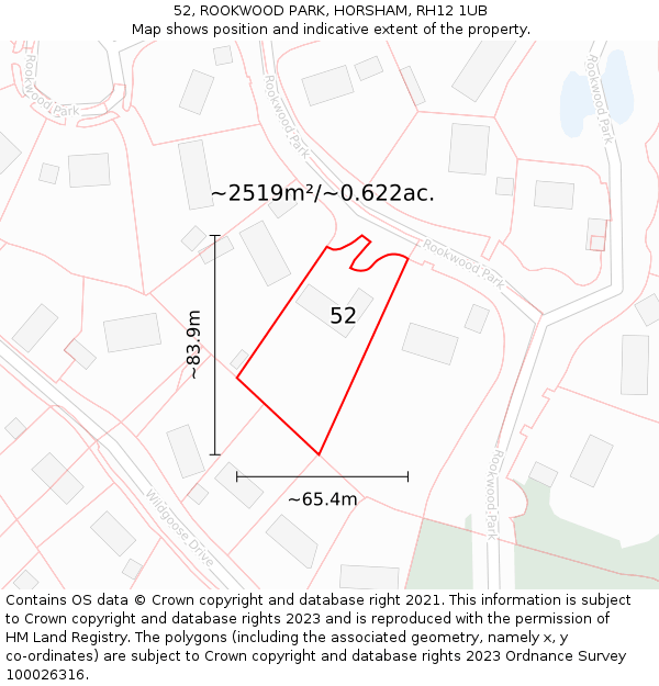 52, ROOKWOOD PARK, HORSHAM, RH12 1UB: Plot and title map
