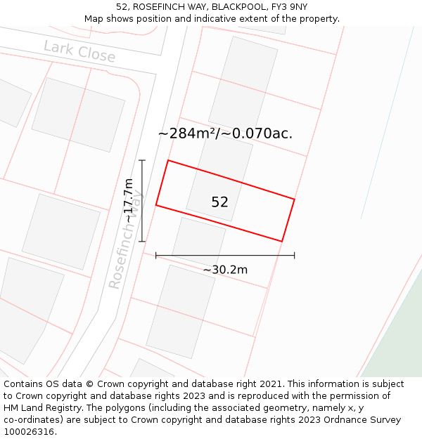 52, ROSEFINCH WAY, BLACKPOOL, FY3 9NY: Plot and title map