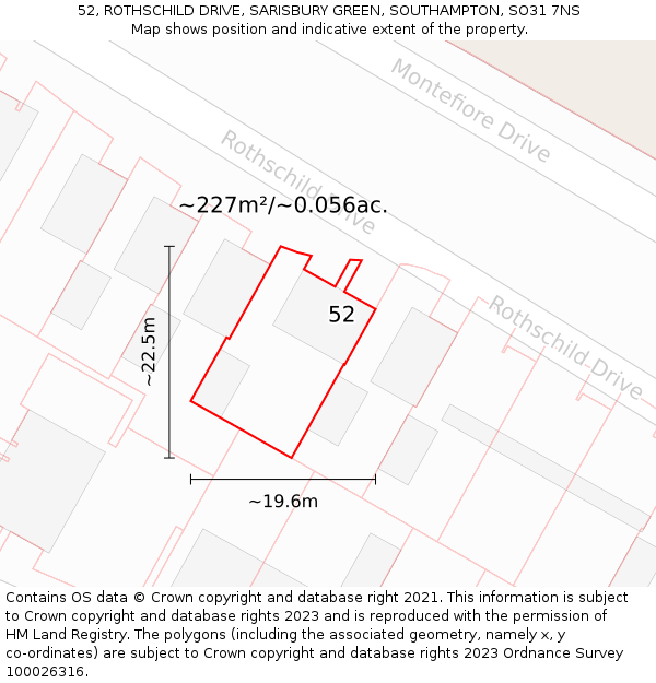 52, ROTHSCHILD DRIVE, SARISBURY GREEN, SOUTHAMPTON, SO31 7NS: Plot and title map