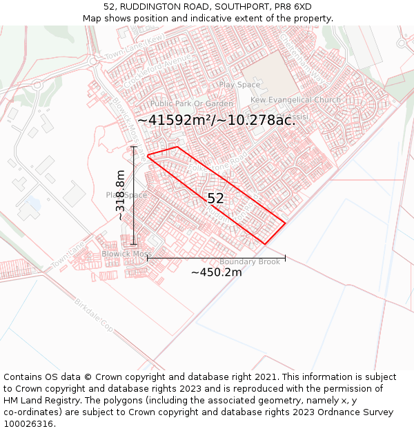 52, RUDDINGTON ROAD, SOUTHPORT, PR8 6XD: Plot and title map