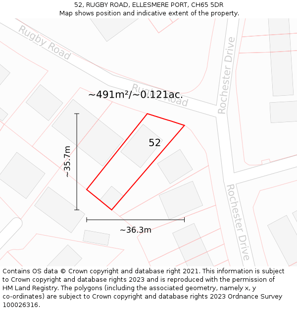 52, RUGBY ROAD, ELLESMERE PORT, CH65 5DR: Plot and title map