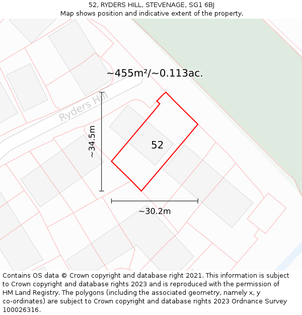 52, RYDERS HILL, STEVENAGE, SG1 6BJ: Plot and title map