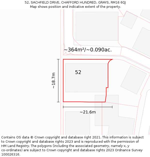 52, SACHFIELD DRIVE, CHAFFORD HUNDRED, GRAYS, RM16 6QJ: Plot and title map