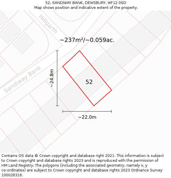 52, SANDIWAY BANK, DEWSBURY, WF12 0SD: Plot and title map