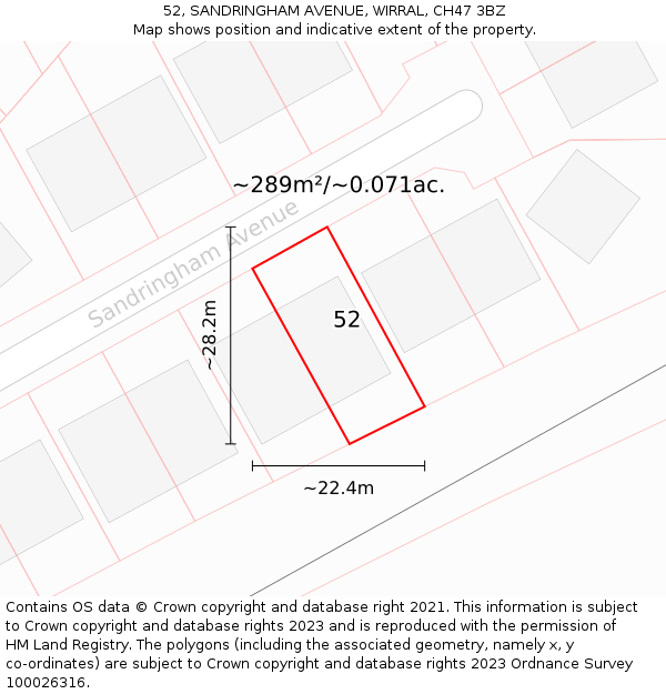 52, SANDRINGHAM AVENUE, WIRRAL, CH47 3BZ: Plot and title map