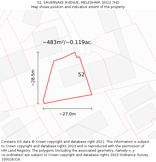 52, SAVERNAKE AVENUE, MELKSHAM, SN12 7HD: Plot and title map