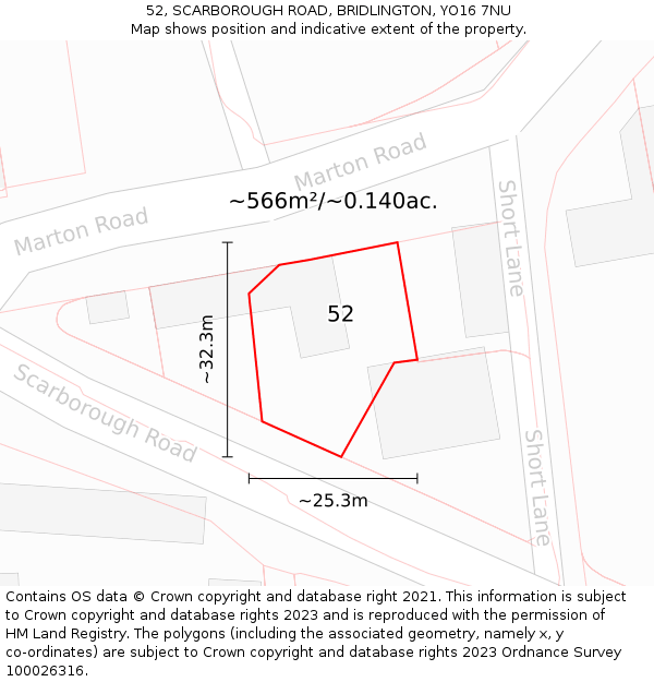 52, SCARBOROUGH ROAD, BRIDLINGTON, YO16 7NU: Plot and title map