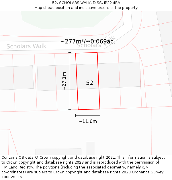 52, SCHOLARS WALK, DISS, IP22 4EA: Plot and title map