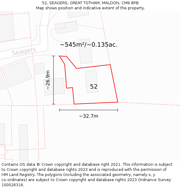 52, SEAGERS, GREAT TOTHAM, MALDON, CM9 8PB: Plot and title map