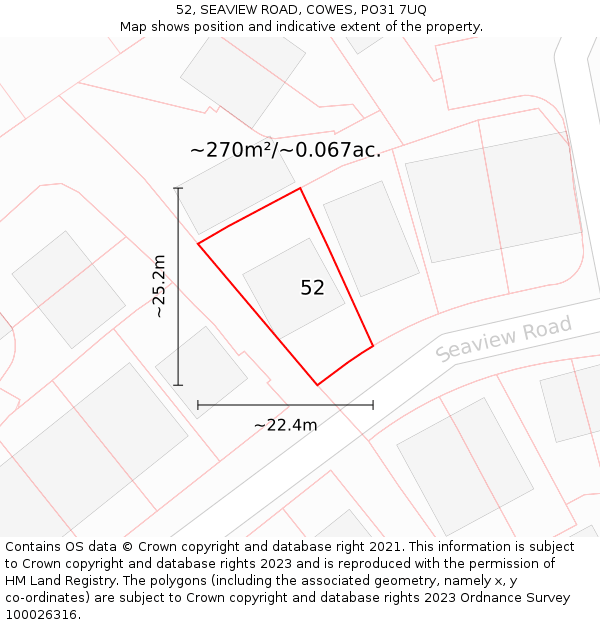 52, SEAVIEW ROAD, COWES, PO31 7UQ: Plot and title map