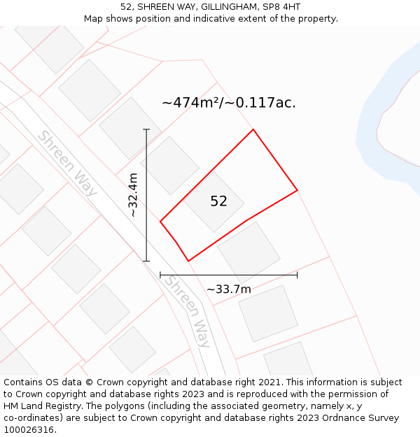 52, SHREEN WAY, GILLINGHAM, SP8 4HT: Plot and title map