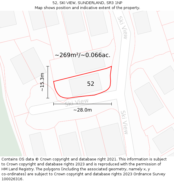 52, SKI VIEW, SUNDERLAND, SR3 1NP: Plot and title map