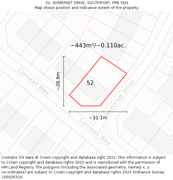 52, SOMERSET DRIVE, SOUTHPORT, PR8 3SN: Plot and title map