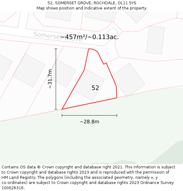 52, SOMERSET GROVE, ROCHDALE, OL11 5YS: Plot and title map