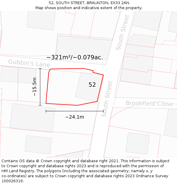 52, SOUTH STREET, BRAUNTON, EX33 2AN: Plot and title map