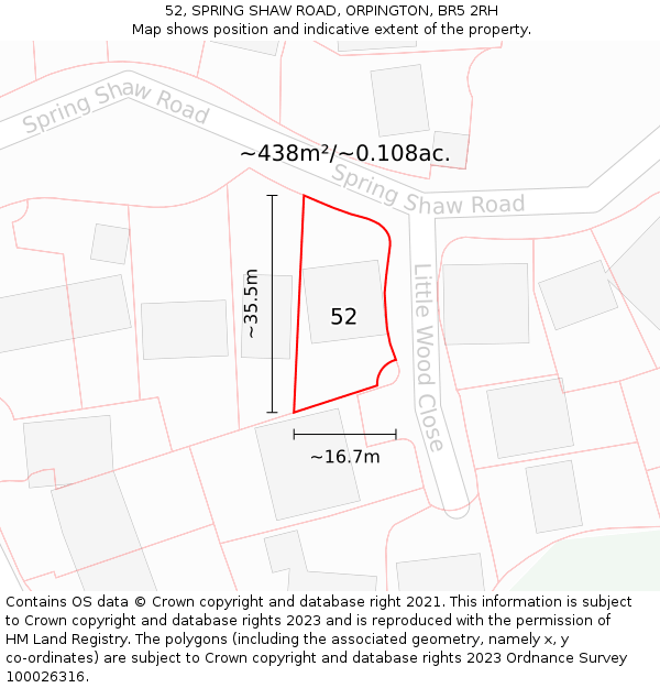 52, SPRING SHAW ROAD, ORPINGTON, BR5 2RH: Plot and title map