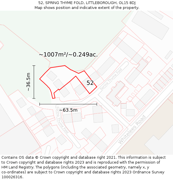 52, SPRING THYME FOLD, LITTLEBOROUGH, OL15 8DJ: Plot and title map