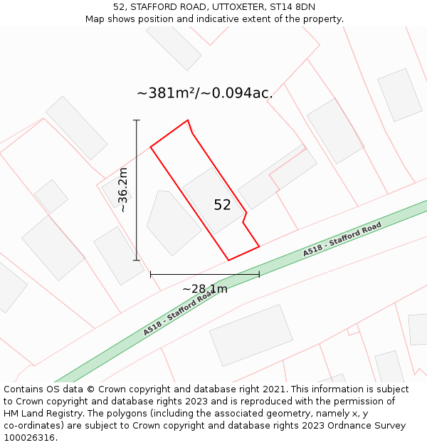 52, STAFFORD ROAD, UTTOXETER, ST14 8DN: Plot and title map