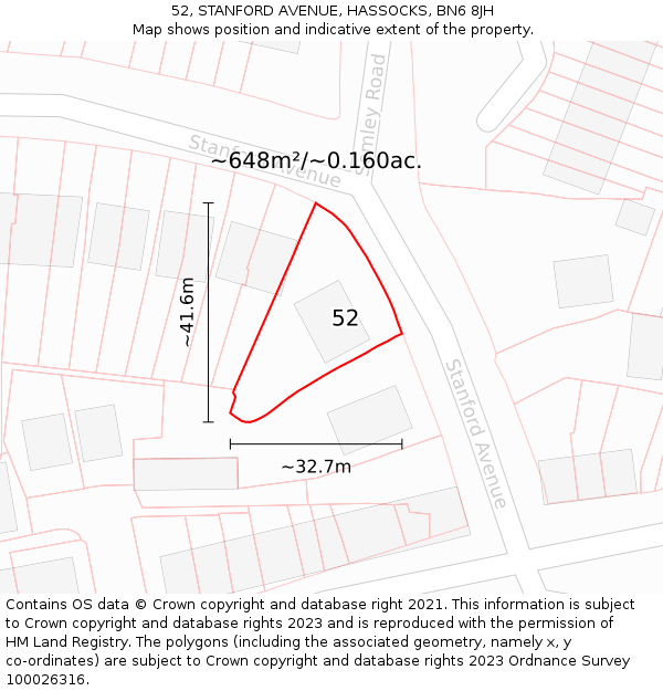 52, STANFORD AVENUE, HASSOCKS, BN6 8JH: Plot and title map