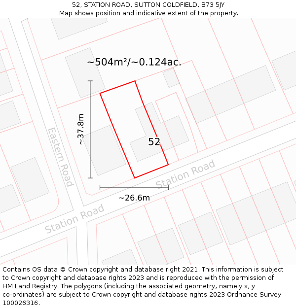 52, STATION ROAD, SUTTON COLDFIELD, B73 5JY: Plot and title map
