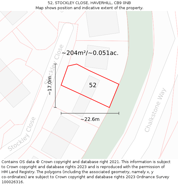 52, STOCKLEY CLOSE, HAVERHILL, CB9 0NB: Plot and title map