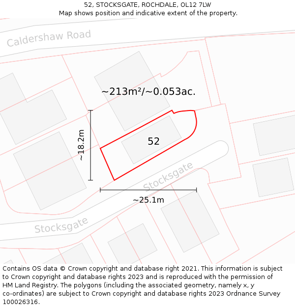 52, STOCKSGATE, ROCHDALE, OL12 7LW: Plot and title map