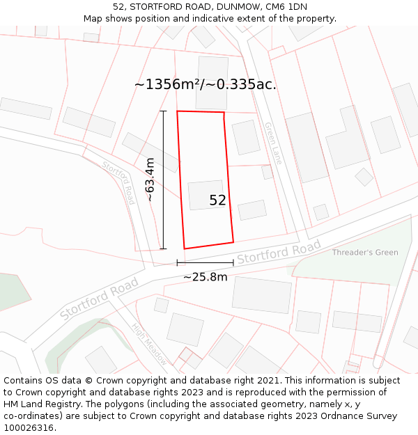 52, STORTFORD ROAD, DUNMOW, CM6 1DN: Plot and title map