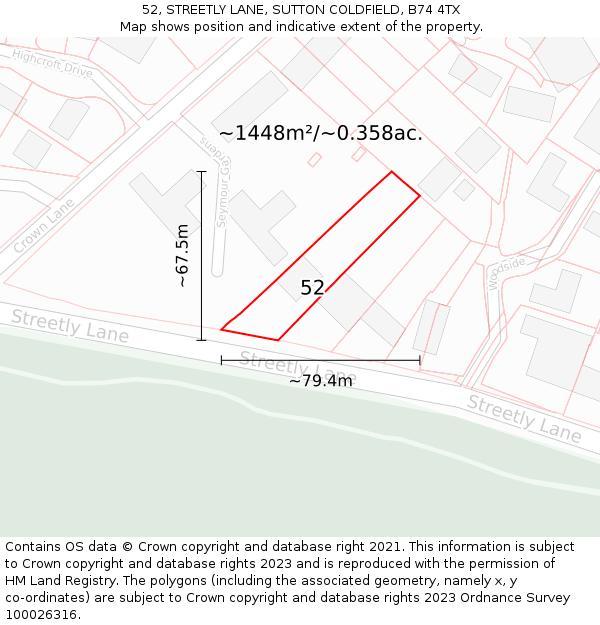 52, STREETLY LANE, SUTTON COLDFIELD, B74 4TX: Plot and title map