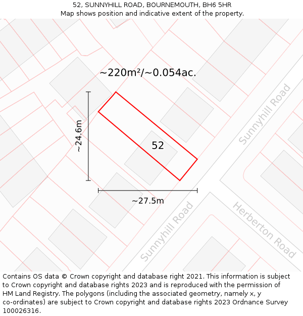 52, SUNNYHILL ROAD, BOURNEMOUTH, BH6 5HR: Plot and title map