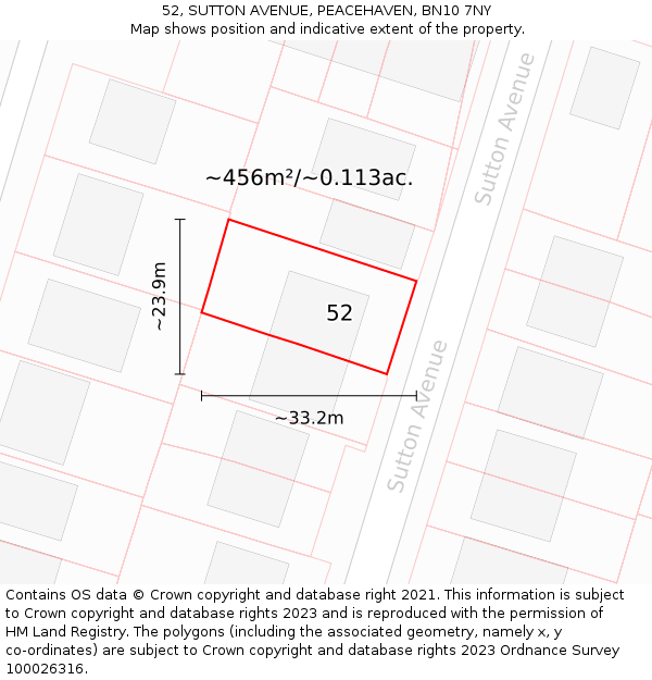 52, SUTTON AVENUE, PEACEHAVEN, BN10 7NY: Plot and title map